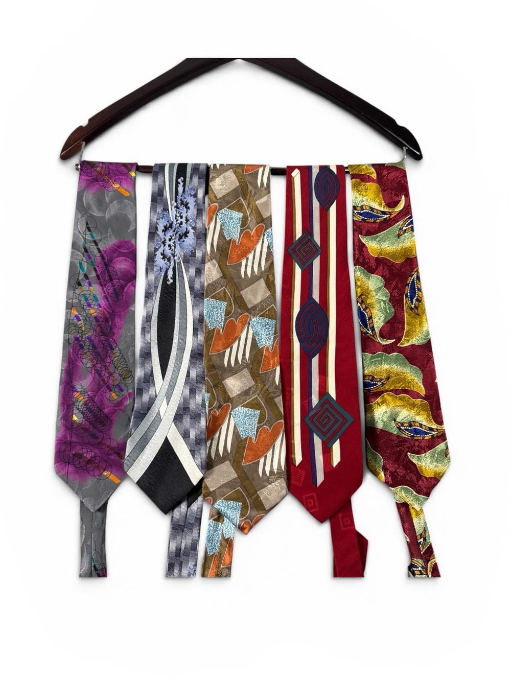 Lot of Five Eclectic Jazzy Ties, Including Albert Nipon and Balmain